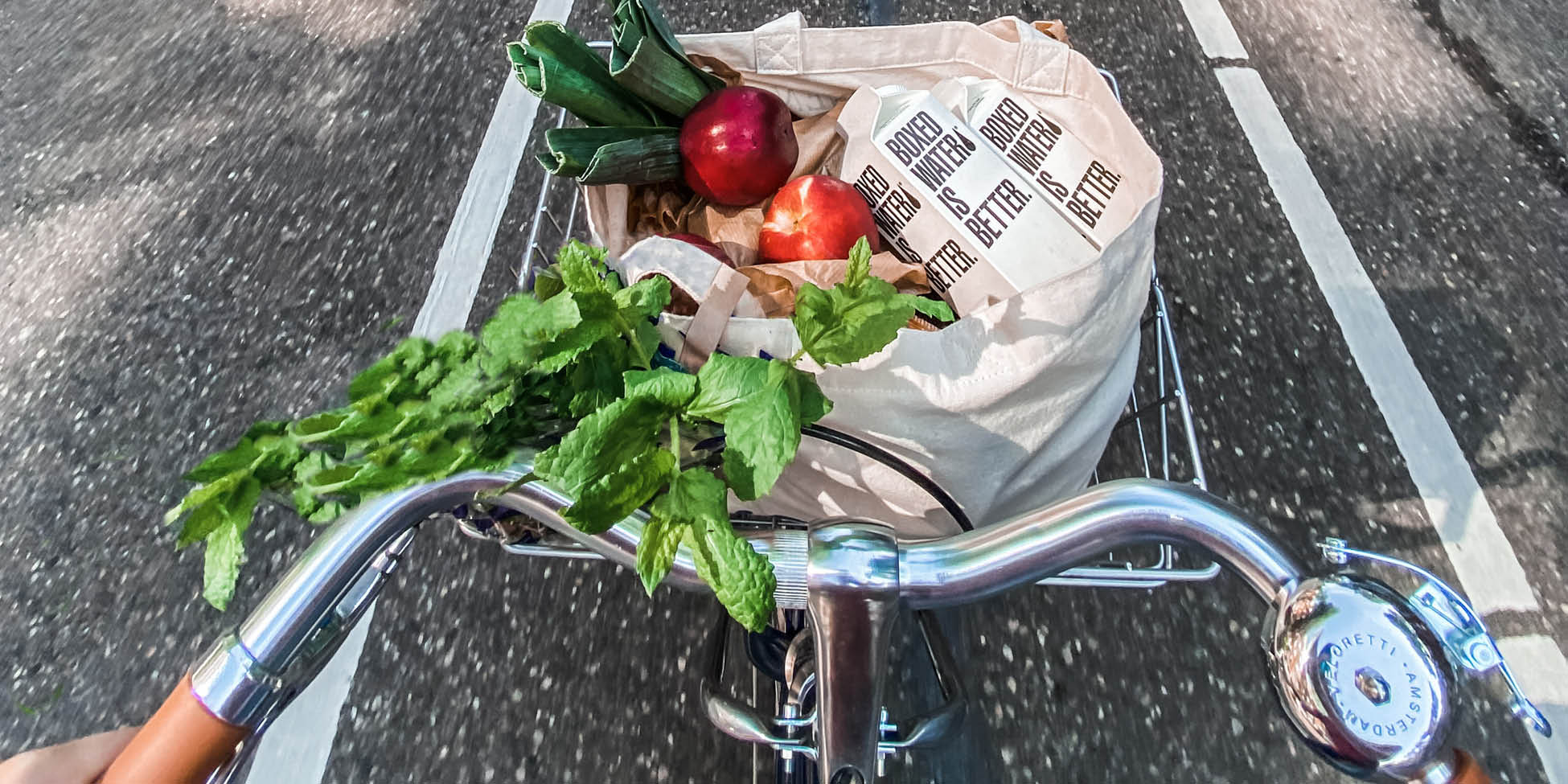basket of food on bicycle